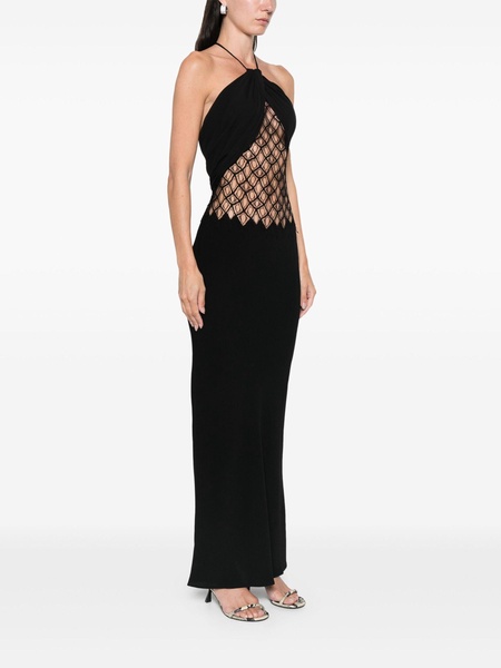 net-detail silk maxi dress