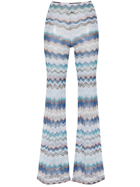 Blue Zigzag Crochet Flared Trousers