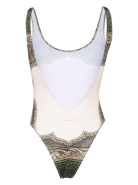 Cartouche-print high-cut swimsuit