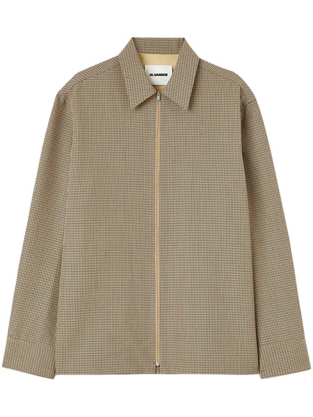 Neutral Checked Wool Shirt Jacket