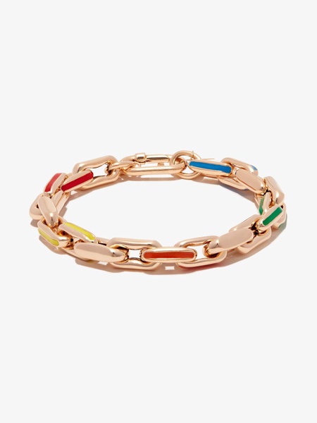 14K yellow gold small square link rainbow enamel bracelet