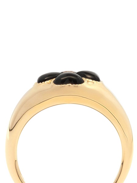 9K Yellow Gold Onyx Flower Diamond Signet Ring