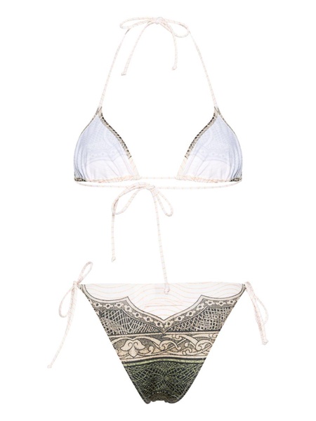 Cartouche-print triangle bikini