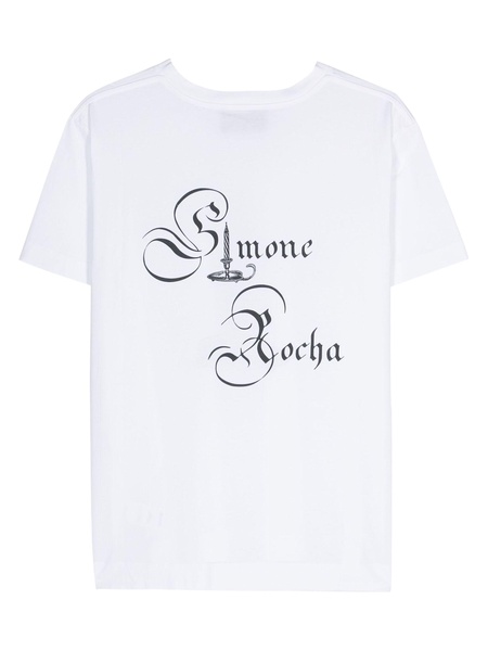 White Candle-Print Cotton T-Shirt