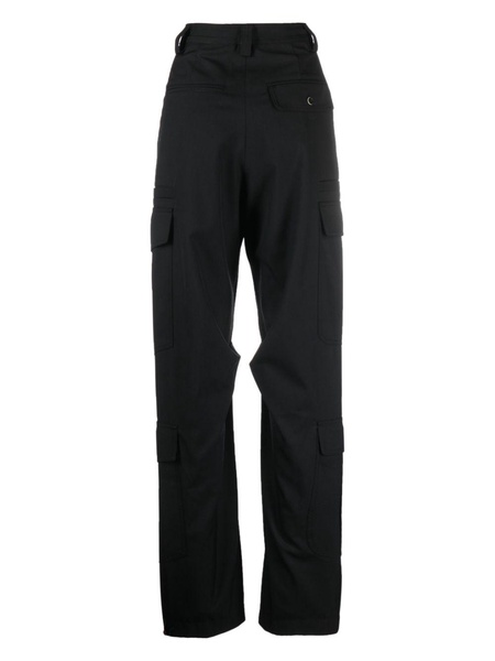 Black Wide-Leg Crepe Cargo Trousers