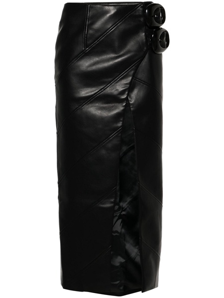 Black Wrap Faux-Leather Midi Skirt