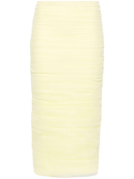 Yellow Draped Tulle Pencil Skirt