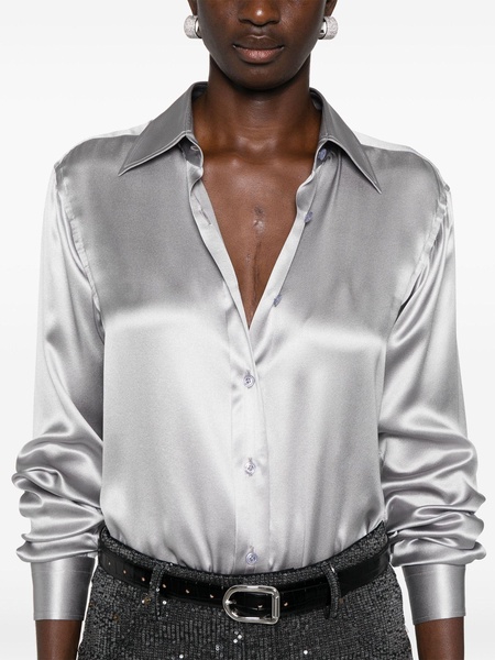 Grey Long-Sleeve Silk Shirt