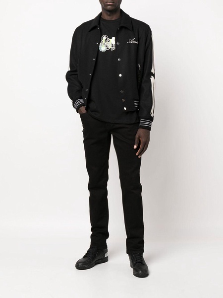 bones appliqué wool-blend bomber jacket