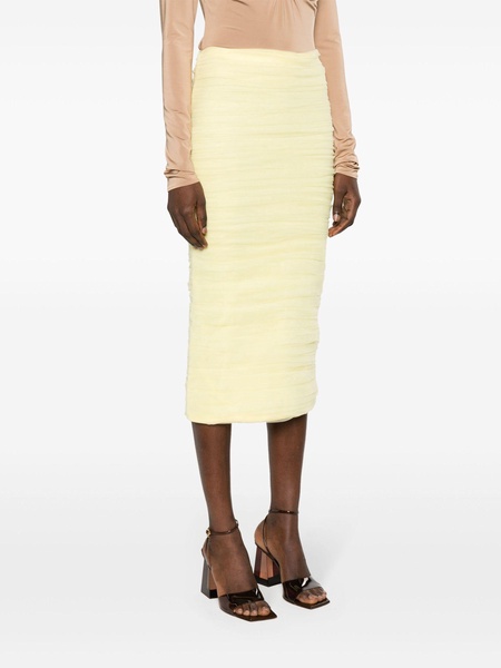 Yellow Draped Tulle Pencil Skirt