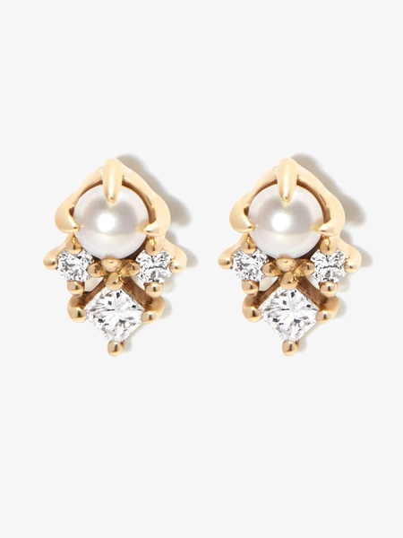 14K yellow gold The Little Things diamond pearl stud earrings