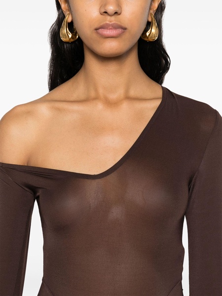 Brown Asymmetric Semi-Sheer Dress