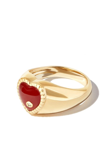 9K yellow gold Agate diamond heart signet ring