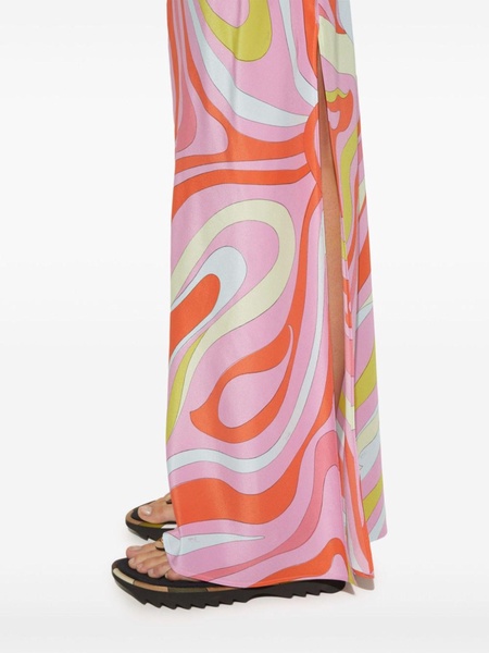 Multicolour Marmo-Print Silk Maxi Dress