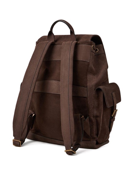 Brown Logo-Print Leather Backpack