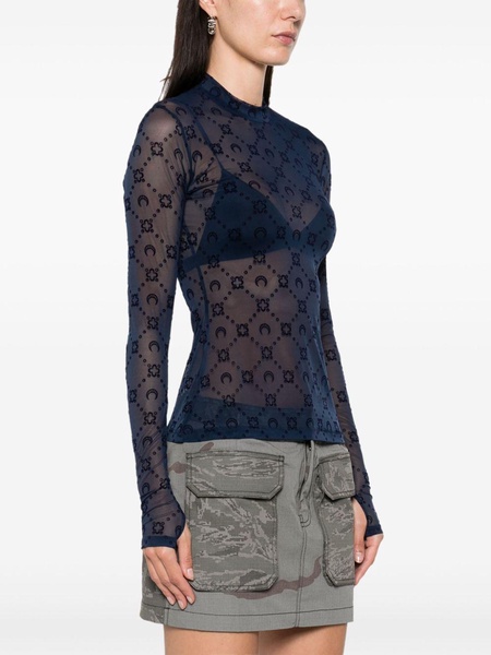 Blue Second Skin Moonogram Mesh Top