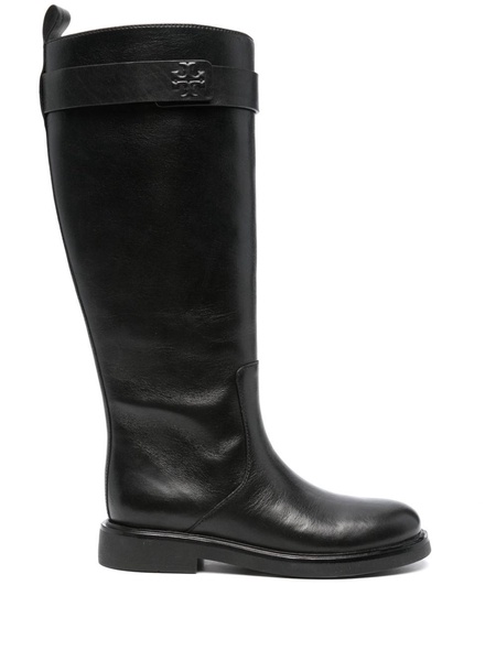 Double T leather knee boots