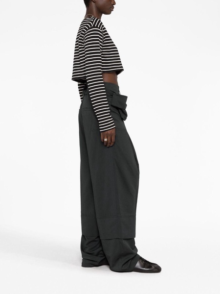 Grey Double Belted Wide Leg Trousers