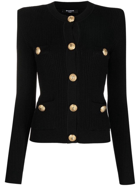 black button-embellished cardigan