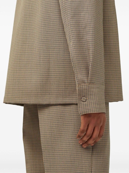 Neutral Checked Wool Shirt Jacket