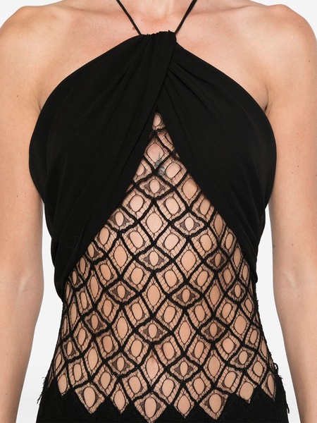 net-detail silk maxi dress