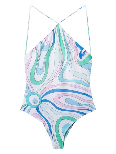 Marmo-print halterneck swimsuit