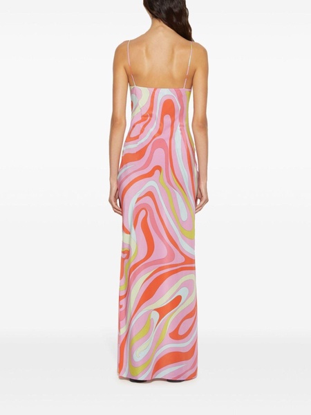 Multicolour Marmo-Print Silk Maxi Dress