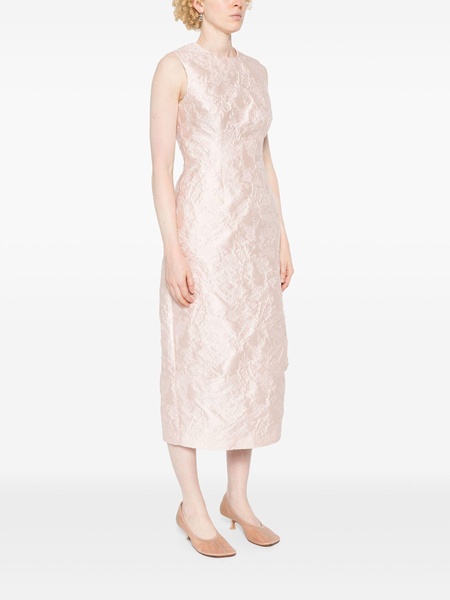 Pink Crinkled-Effect Midi Dress