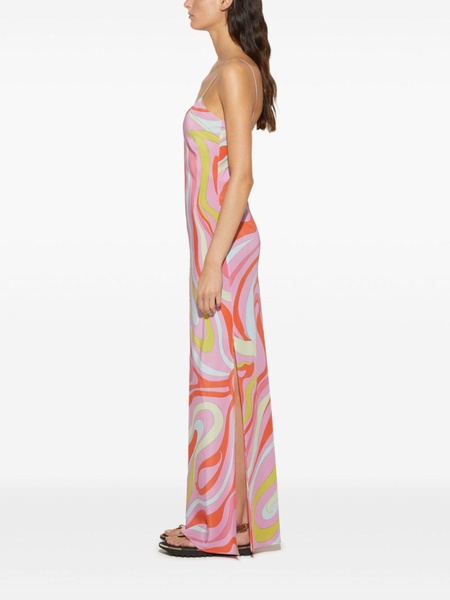 Multicolour Marmo-Print Silk Maxi Dress