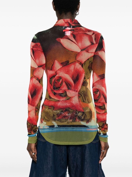 rose-print mesh shirt