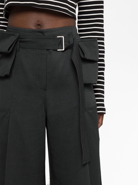 Grey Double Belted Wide Leg Trousers