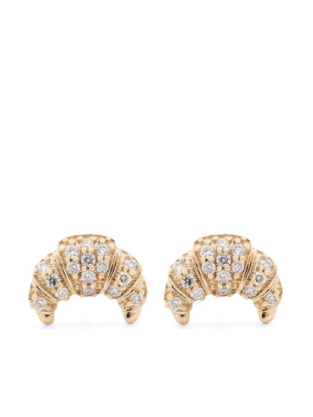 14K Yellow Gold Croissant Diamond Earrings