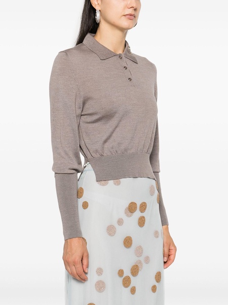 Neutral Crystal-Embellished Polo Top