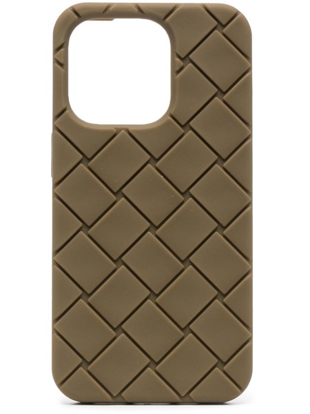 Brown Intrecciato-Pattern Rubber iPhone 14 Pro Case