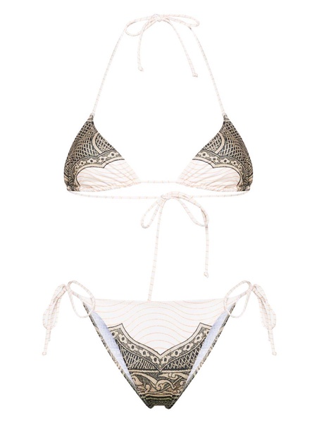 Cartouche-print triangle bikini