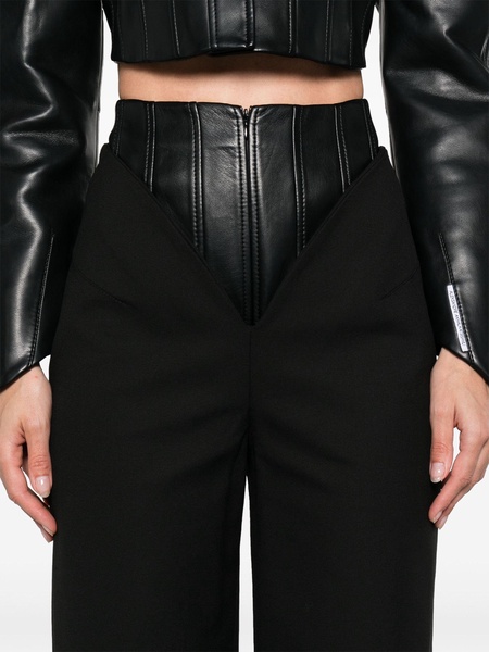 Black Corset-Waist Straight-Leg Trousers