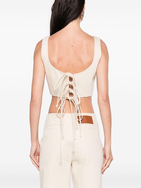 Neutral Lace-up Cotton Corset Top