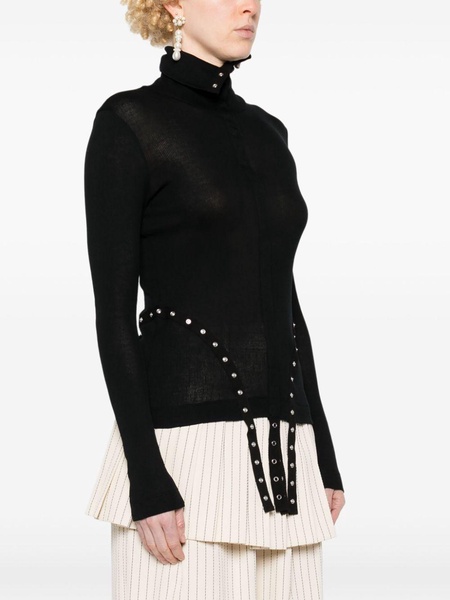 Black Strap-Embellished Cotton Sweater