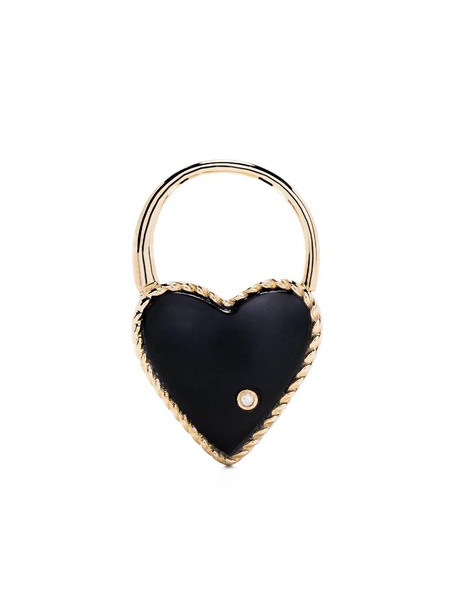 9K Yellow Gold Creole Cadenas Coeur Onyx Single Drop Earring