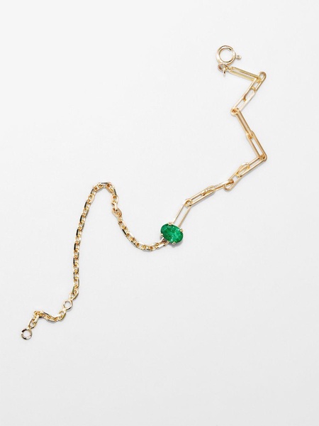 18K Yellow Gold Mixed Chain Emerald Bracelet 