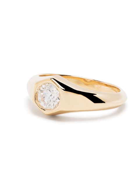 18K Yellow Gold Knife Edge Diamond Signet Ring