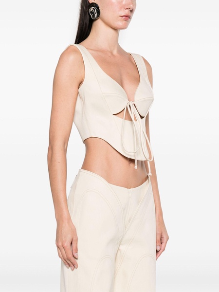 Neutral Lace-up Cotton Corset Top