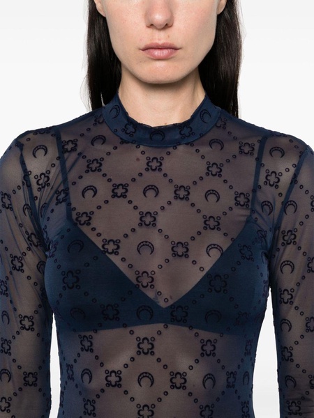 Blue Second Skin Moonogram Mesh Top