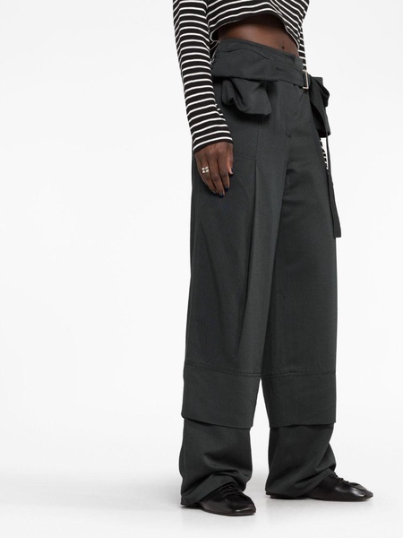 Grey Double Belted Wide Leg Trousers