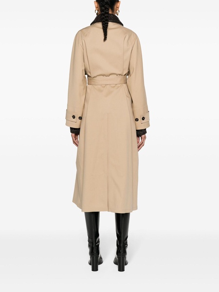 Neutral Intrecciato-Collar Maxi Trench Coat