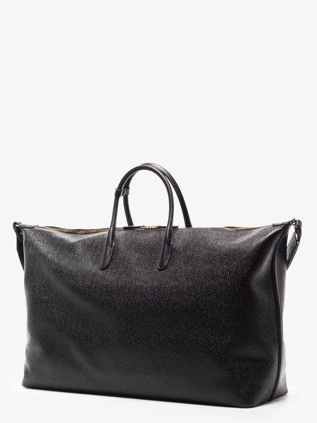 black 4-bar stripe leather holdall bag