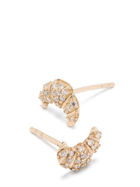 14K Yellow Gold Croissant Diamond Earrings