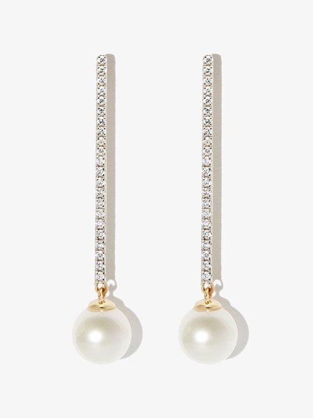 14K yellow gold diamond pearl drop earrings