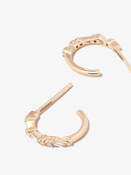 18K Yellow Gold Classic Hoop Thin Mix diamond hoop earrings