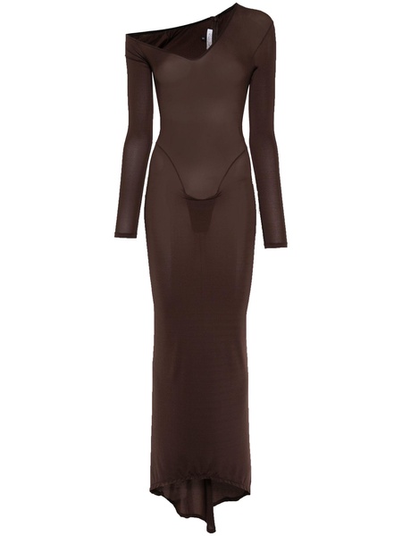 Brown Asymmetric Semi-Sheer Dress